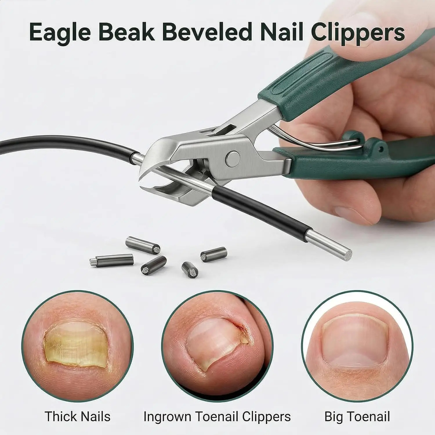 Nail Clippers with Catcher 3Pcs Wide Jaw Opening Splash Clipper Long Handle Aagled Beak Beveled Stainless Steel Angled Edge Nails 260615 - view 5