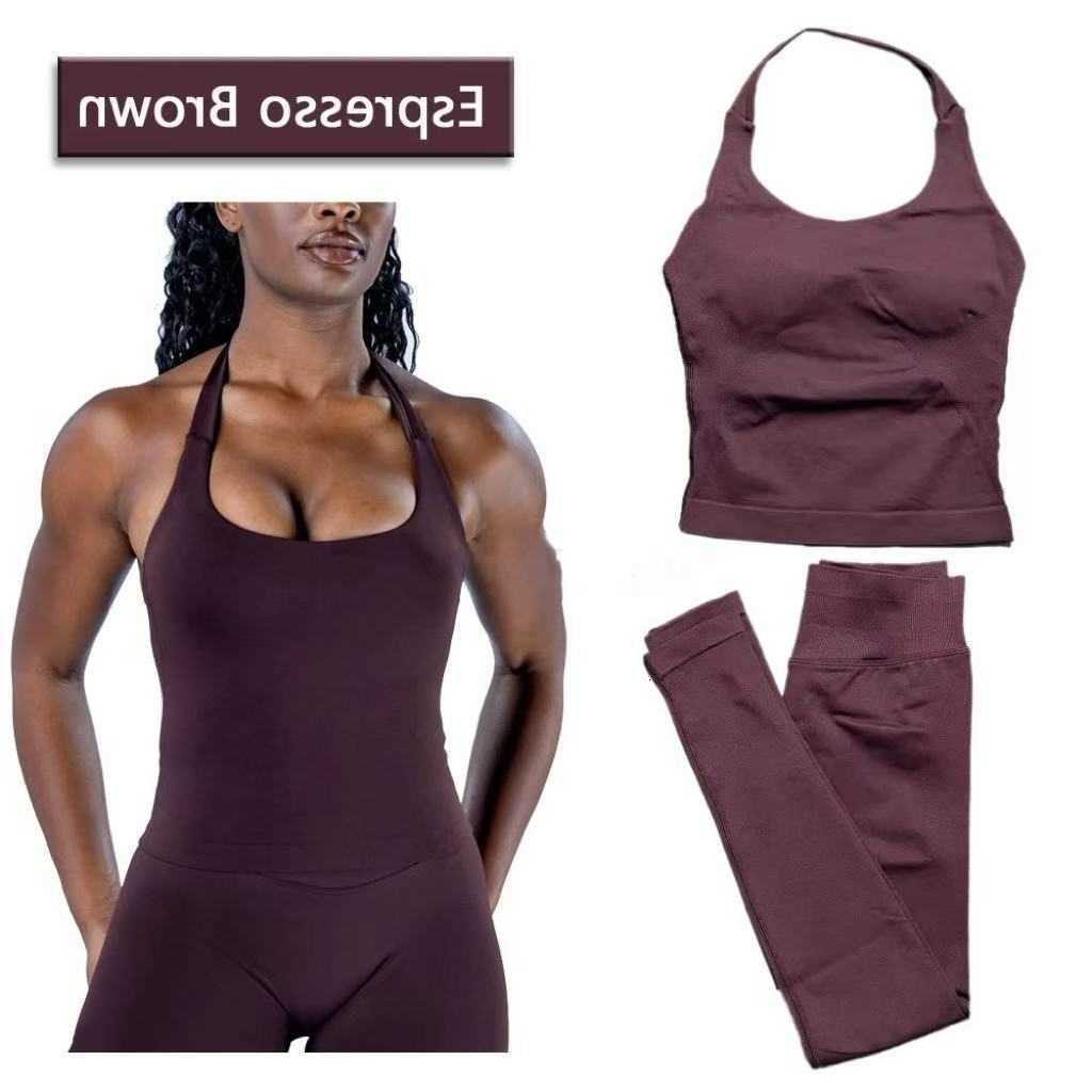 Fitness Yoga Halter Workout Top Set Womens Professional Training Pilates Peach Hip-Lifting Pants Sportswear M260626