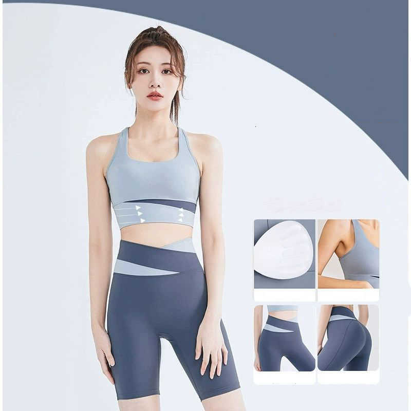 RacerColor Block Womens Summer Sports Bra 2 Piece Yoga Sets Skin-Friendly Breathable Shorts Sets for Pilates Running M260626