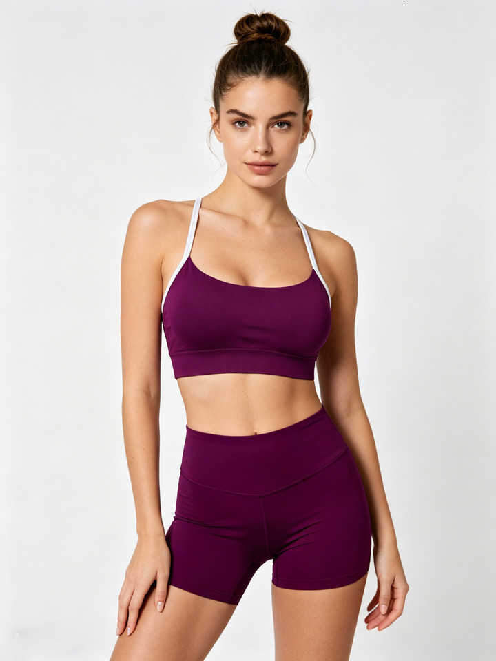 Set Yoga Womens Trim 2Pcs Sports Bra High Waist Biker Shorts Gym Fitness Workout Tracksuit M260626