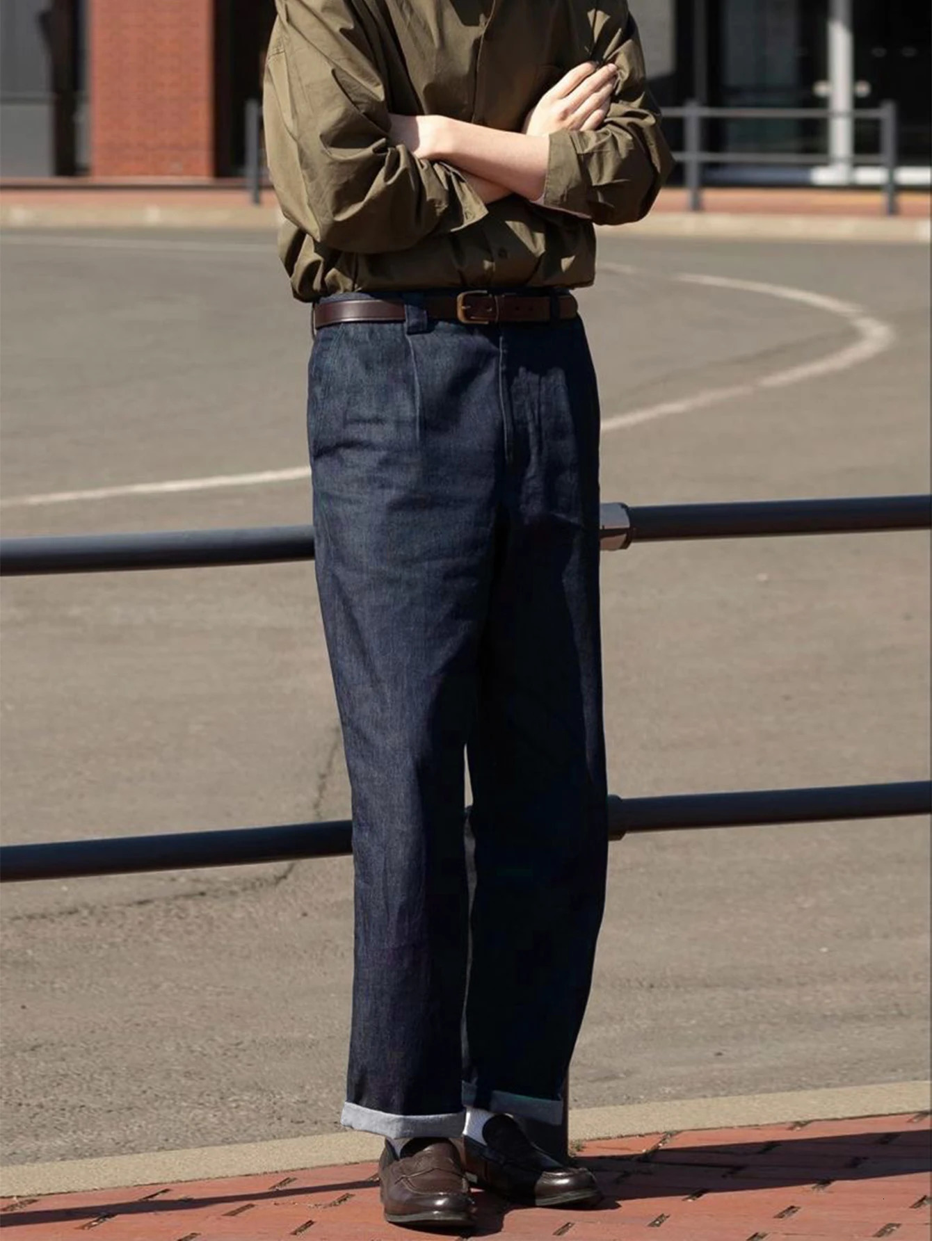 2026 SS Mens Neapolitan Pleated Suit Pants Solid Denim Style High Waist Straight Leg Business Casual Trousers 260618