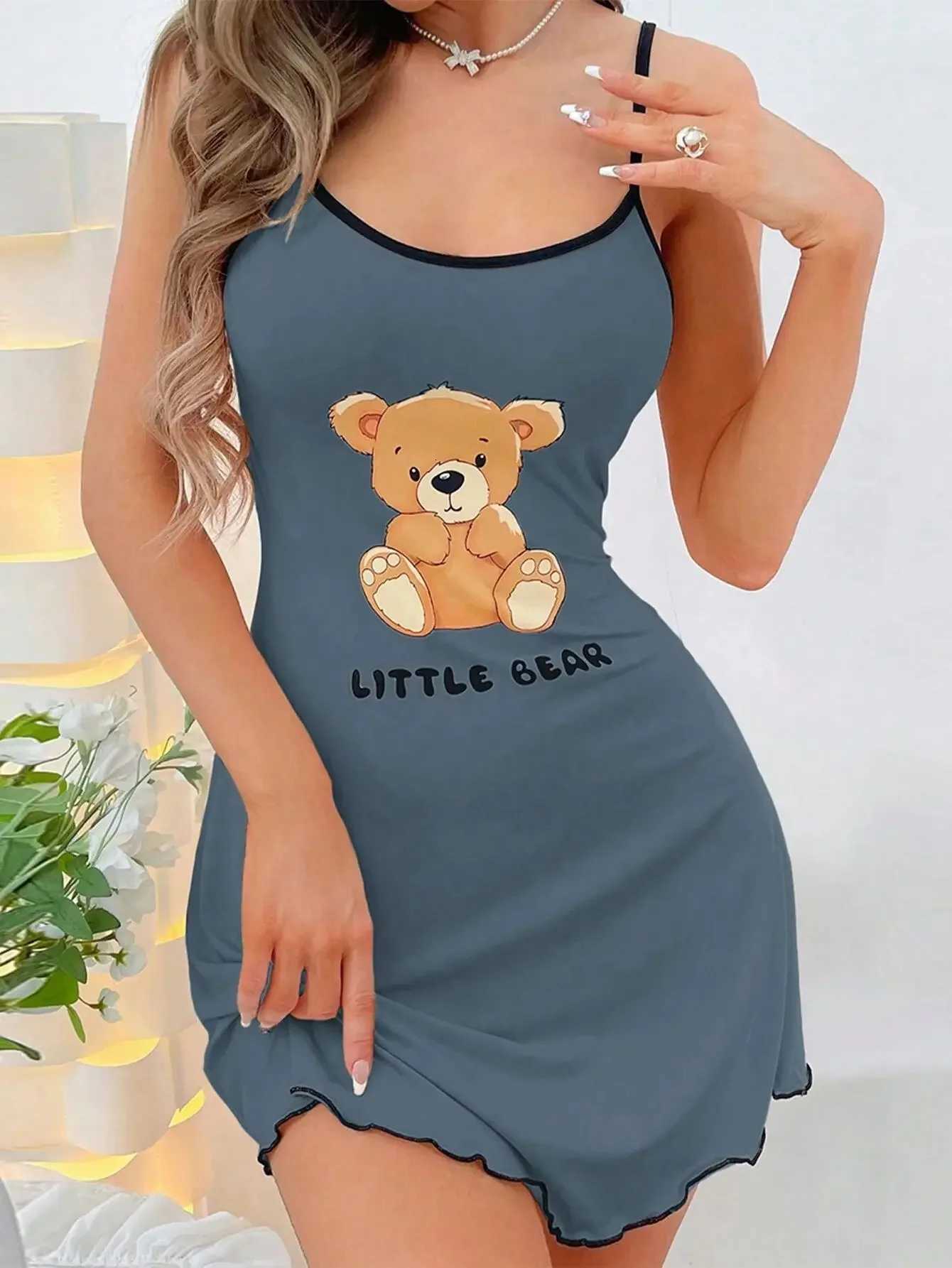 Dress Mini Summer Women Suspenders Sleepwear Comfortable Home Leisure Sexy Nightgowns Littler Bear Printed Nightdress M260625 - view 6