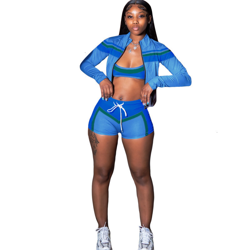 Women Tracksuits Three Pieces Set 2026 New Fashion Clothing Racerback Tank Zipper Thumb Buckle Long Sleeve Tight Pants Shorts Outfits Sportwear - view 7