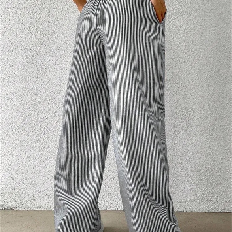 Casual Striped Woven Wide Leg Pants for Women Autumn Winter Casual Stylish Full Length Trousers Y2K Clothes Streetwear 260624 - view 3