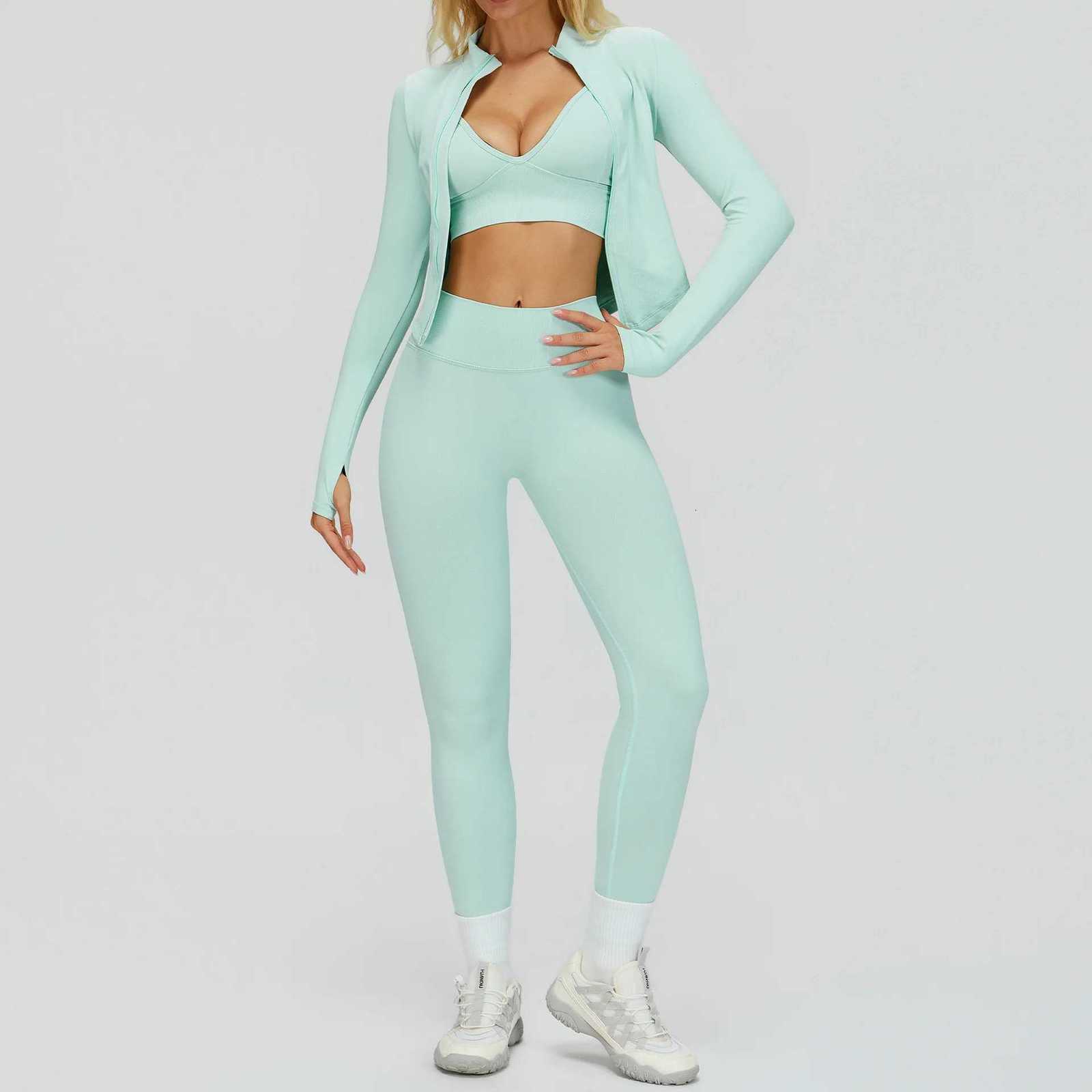 Gym 2/3PCS Set Seamless Yoga Workout Suits Athletic Wear Women Legging Fitness Bra Crop Top Long Sleeve Sports Suits Sportswear M260625 - view 3