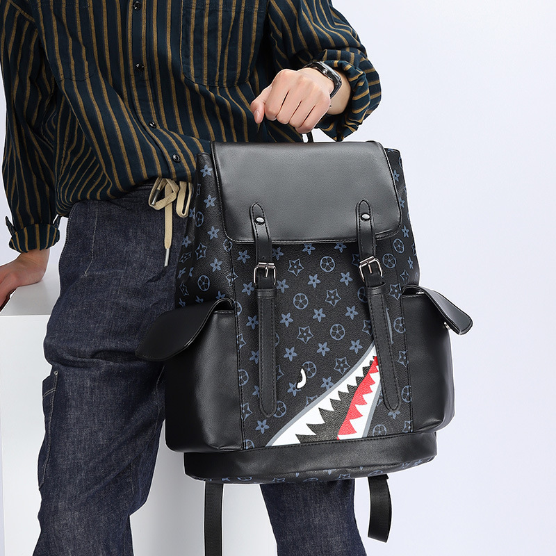 New trendy brand men's double shoulder soft leather schoolbag large capacity casual business computer bag simple backpack for men - view 4