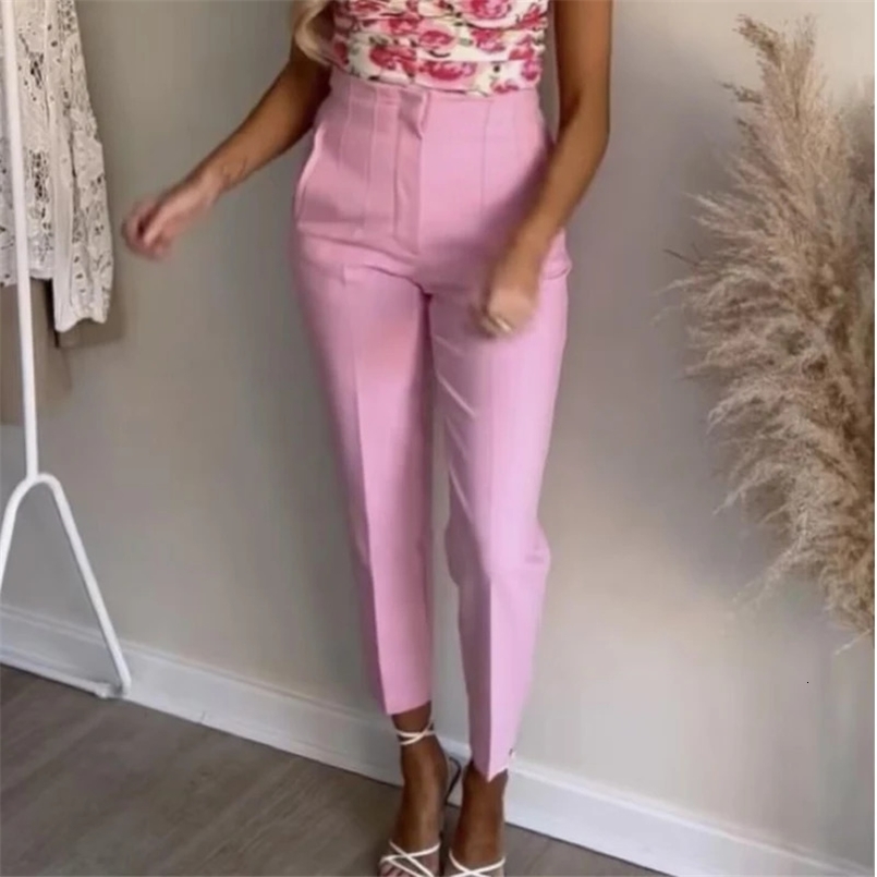 HXAO Ladies Pants Office Wear Black Pink White Pants for Women Fashion High waist Formal Pants Office outfits Pencil Trousers 260624 - view 4