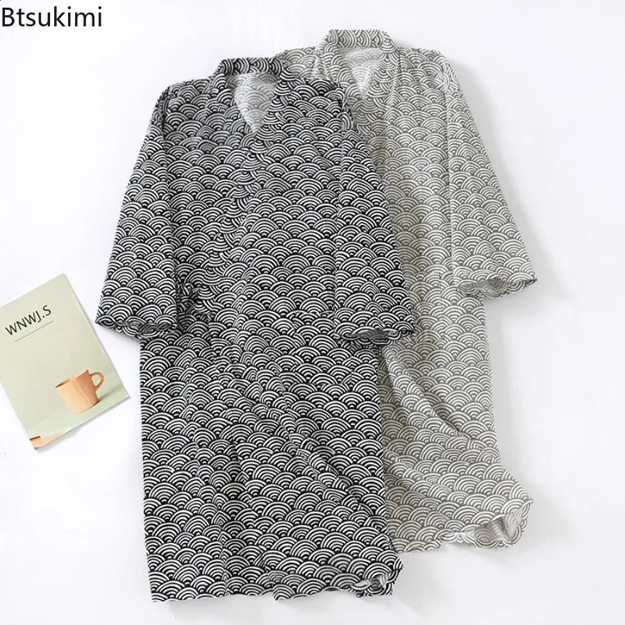 2026 Mens 100 Cotton Gauze Bath Robes Loose Thin Japanese Kimono Pajamas for Men Casual Lace Up Bathrobes VNeck Nightgown 260625 - view 3