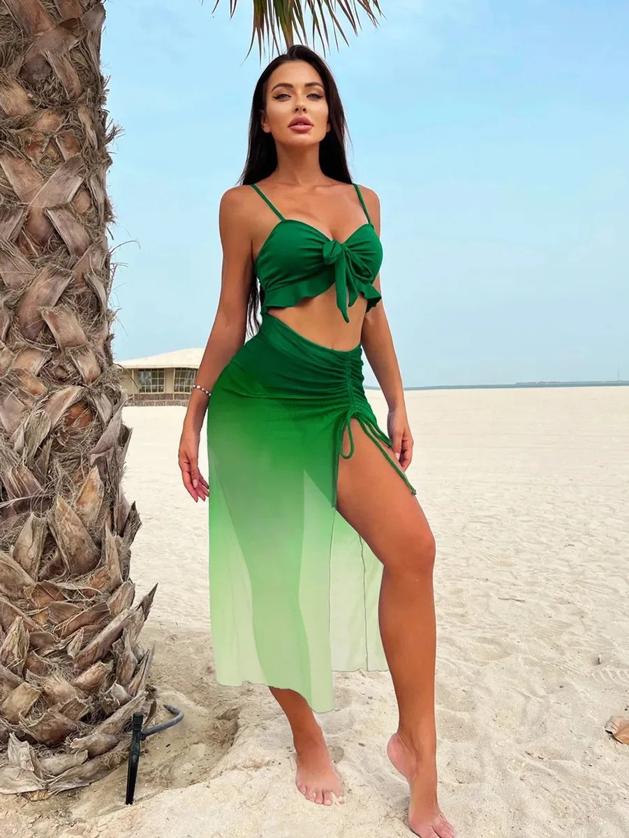 Cikini Sexy Gradient Color Three Piece Swimsuit Mesh Bikinis Set Summer Beach Swimwear Bathing Suit For Women 260622 - view 7