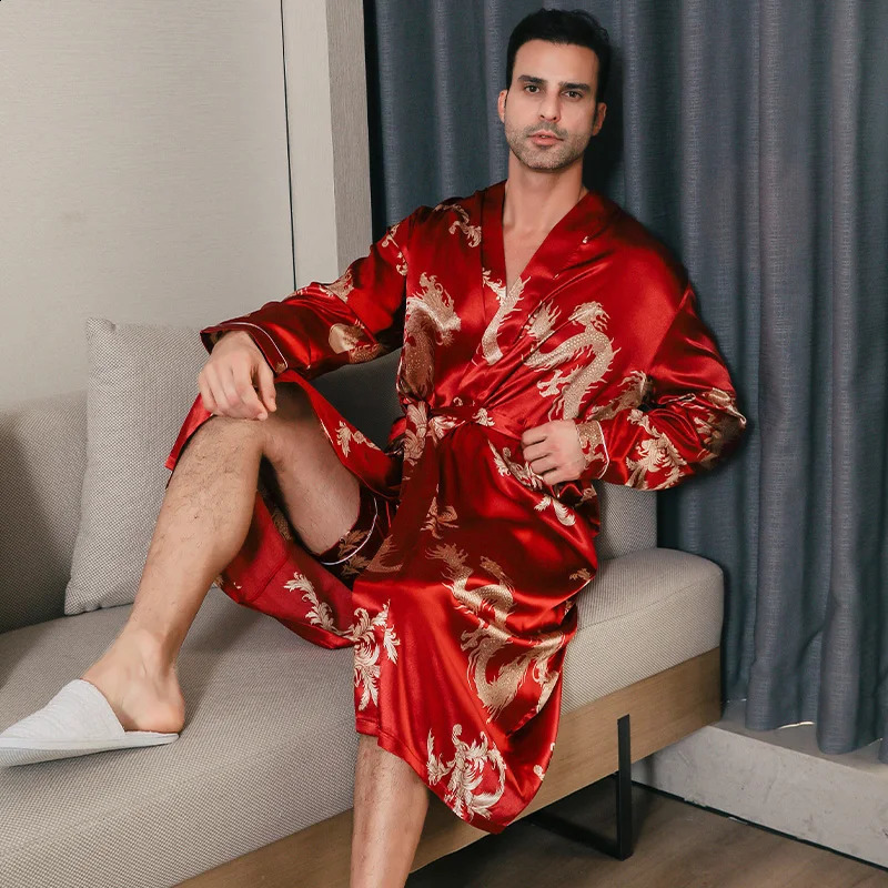 Pajama mens spring and autumn silk thin style oversized pajamas long sleeved bathrobes ice home clothing summer 260625
