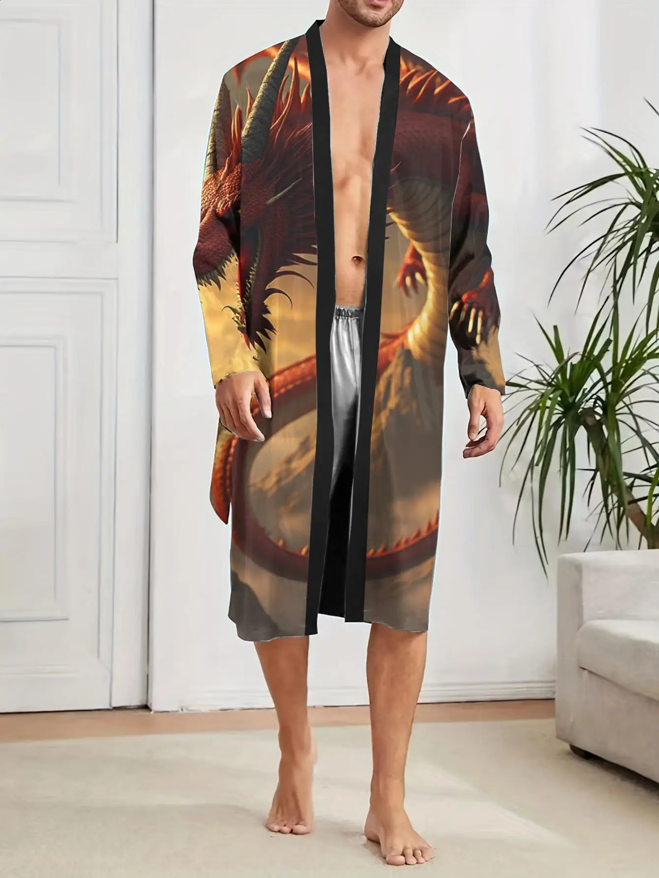 1pc Mens Robes 2026 SpringSummer Polyester Graphic Sleepwear 3D Printed Funny Pajamas Nightie for Men Bathrobe 260625