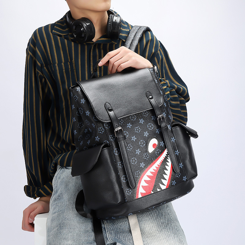 New trendy brand men's double shoulder soft leather schoolbag large capacity casual business computer bag simple backpack for men - view 3