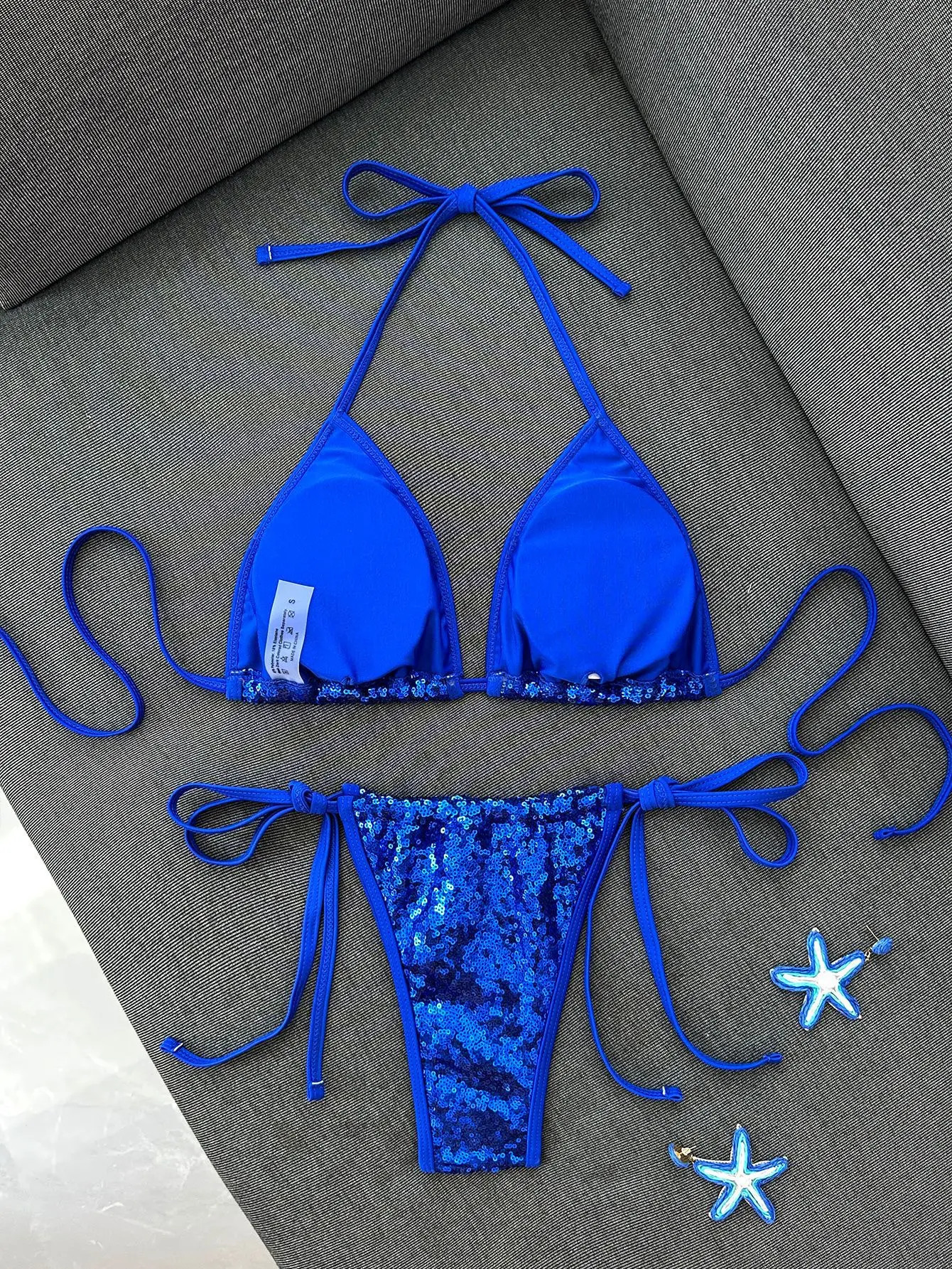Sexy Shiny Sequin Black Bikini Set 2026 Women Push Up Bra Tie Side Thong Swimsuit Beach Bathing Suit Hoiday Swimwear Biquini 260622 - view 7
