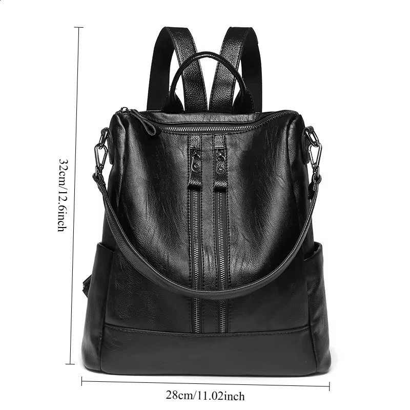 Women Soft Leather Backpack School Black Casual Multifunctional College Bag Large Capacity Shoulder Bags Travel Tote y260615 - view 7