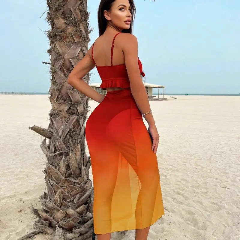 Cikini Sexy Gradient Color Three Piece Swimsuit Mesh Bikinis Set Summer Beach Swimwear Bathing Suit For Women 260622 - view 6