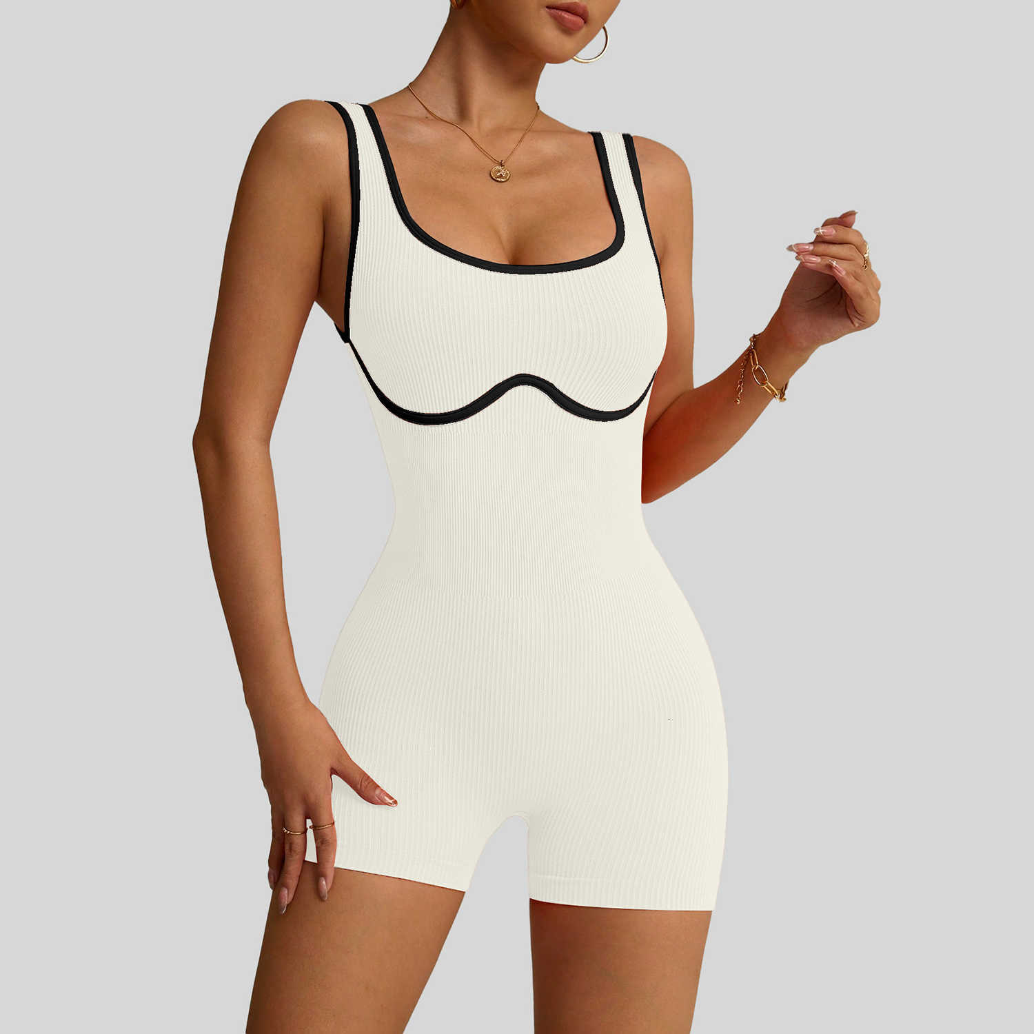 Suit Color-Block Workout One-Piece Yoga for Women - Fitness Running High-Waisted Quick-Dry Tummy Control Leggings M260626
