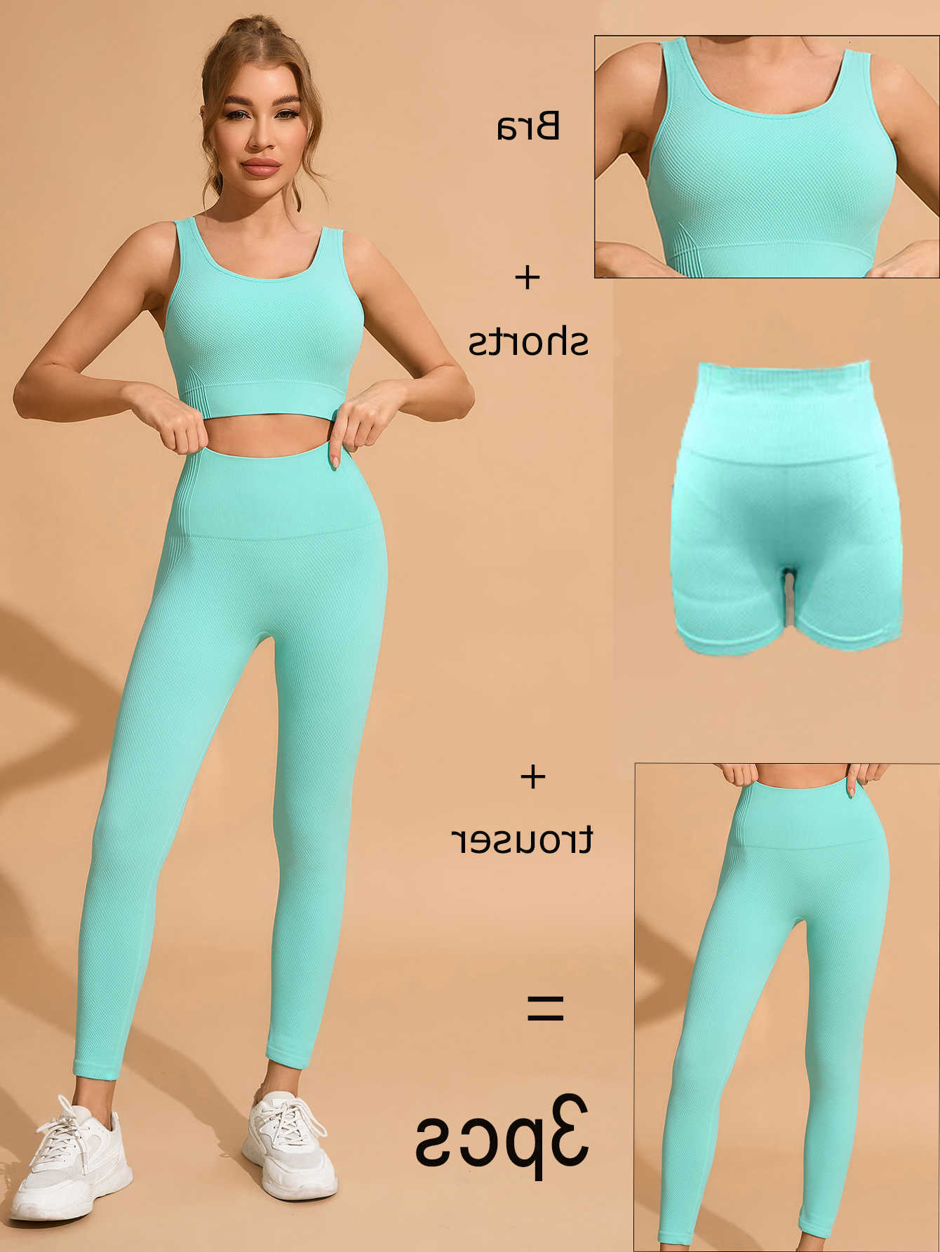 Piece Womens Yoga Set 3 Gym Sporty Activewear Top Shorts Stretchy Workout Clothes for Running Cycling Fitness Training M260626