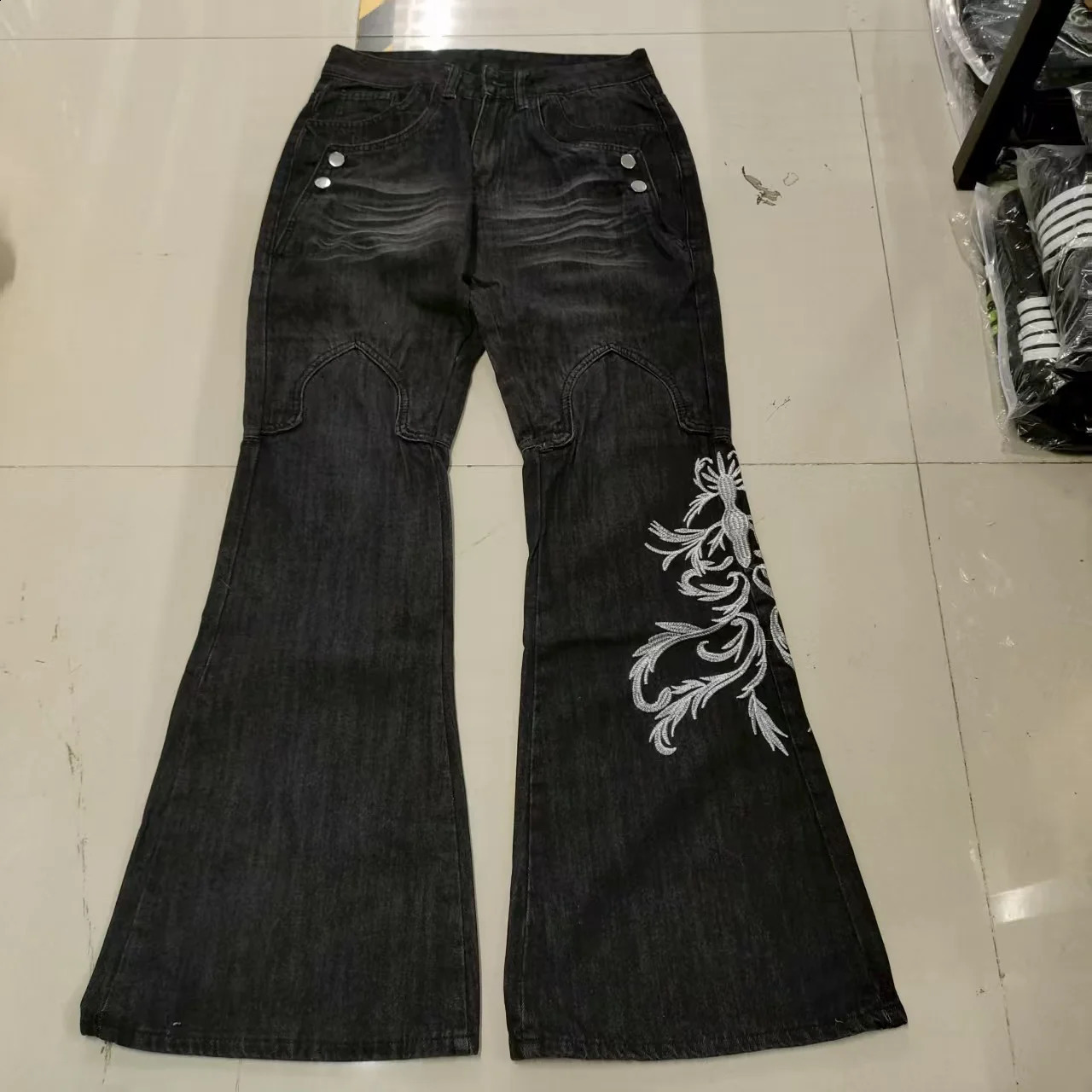 High Waist Harajuku Loose Embroidered Women Jeans with Rock Punk Style Y2K Micro La Retro Wide Leg Pants 260625 - view 6