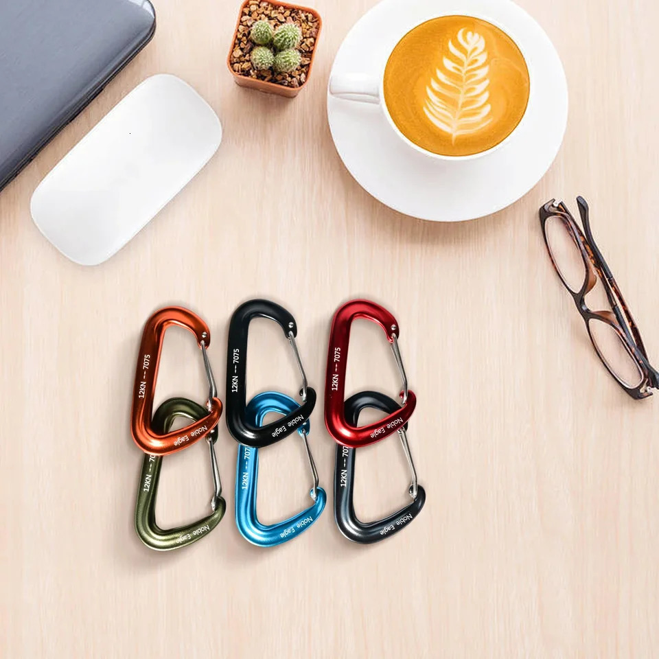 6Pcs 12kn Carabiner Set D Ring Heavy Duty Aluminum Tactical Carabiners Clips Camping Hiking Climbing Hook Hammock Outdoor Gear 260622 - view 6