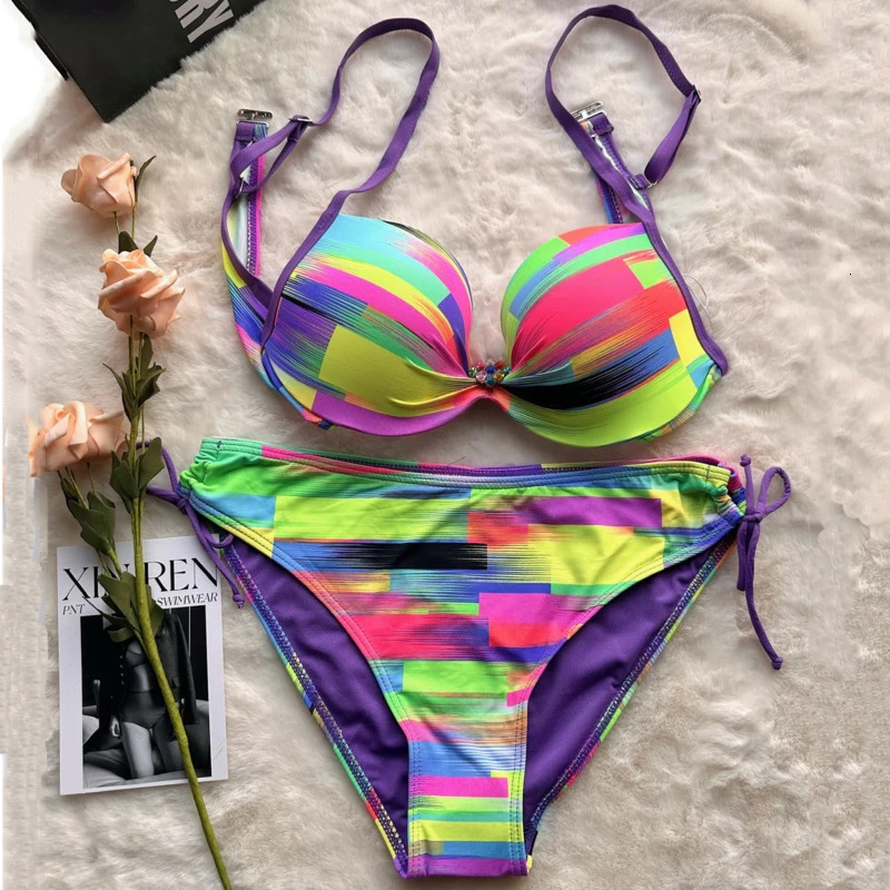 Rainbow Sexy Bikinis Female Swimsuits Women Swimwear Push Up Swim Wear Bathing Suits Brazilian Bikini Set Beachwear Pool Bather 260622