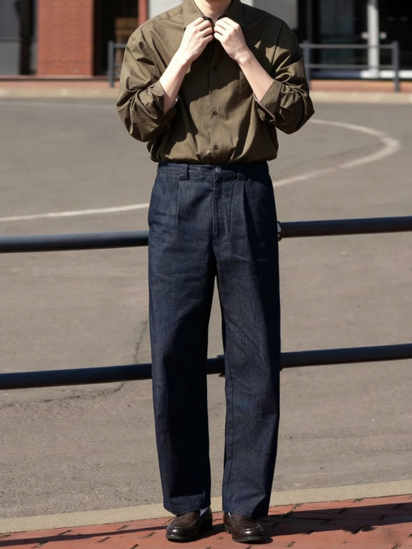 2026 SS Mens Neapolitan Pleated Suit Pants Solid Denim Style High Waist Straight Leg Business Casual Trousers 260618 - view 3