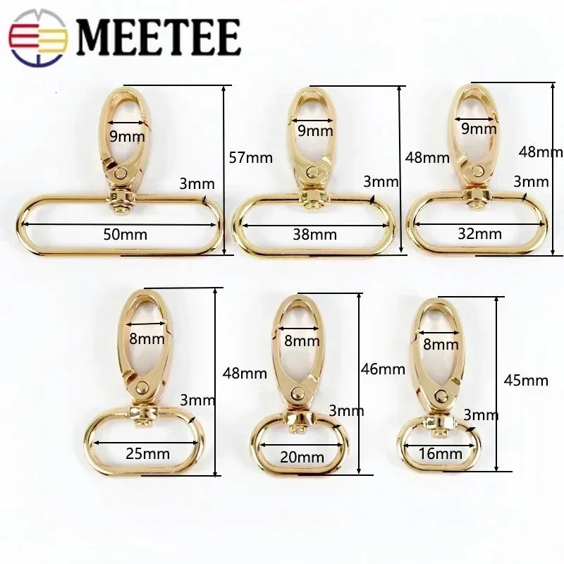 Meetee 10Pc 16-38mm Bag Strap Hook Buckle Metal Swivel Lobster Clasp DIY Webbing Snap Hooks Carabiner Keychain Buckles Accessory 260622 - view 4