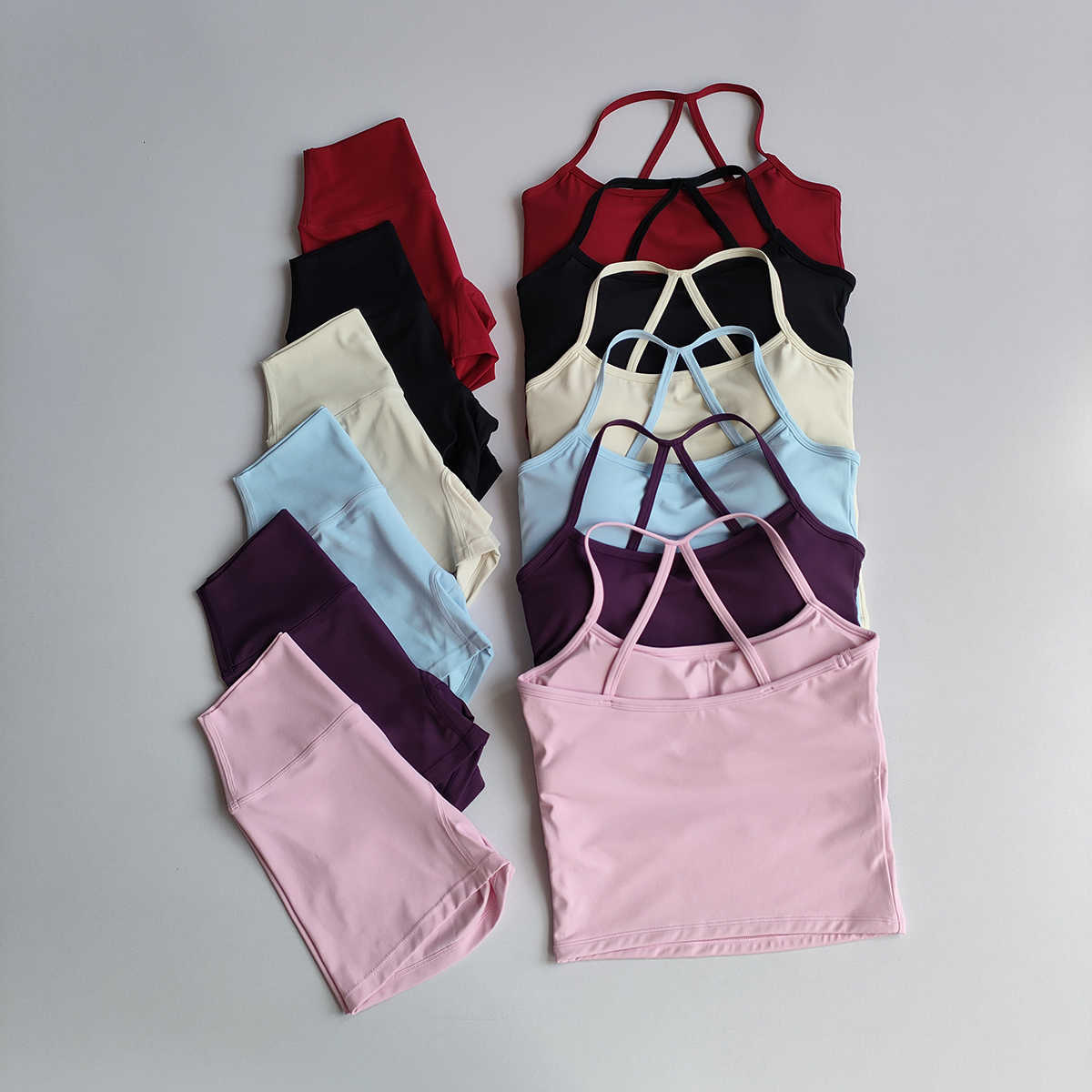 Set Top Longline Yoga Strappy Gym Set Seamless Backless Sports Bra Tops Tank top Hip Lift Leggings Gym Shorts Sets Sports Set M260626 - view 1