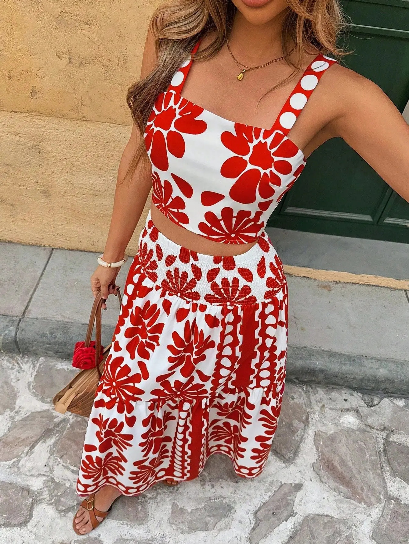 Women Boho Sexy Backless Matching Suit 2 Piece Beach Holiday Outfits Vintage Print Cami Tops Maxi Long Skirt Party Set Mujer 260618 - view 7