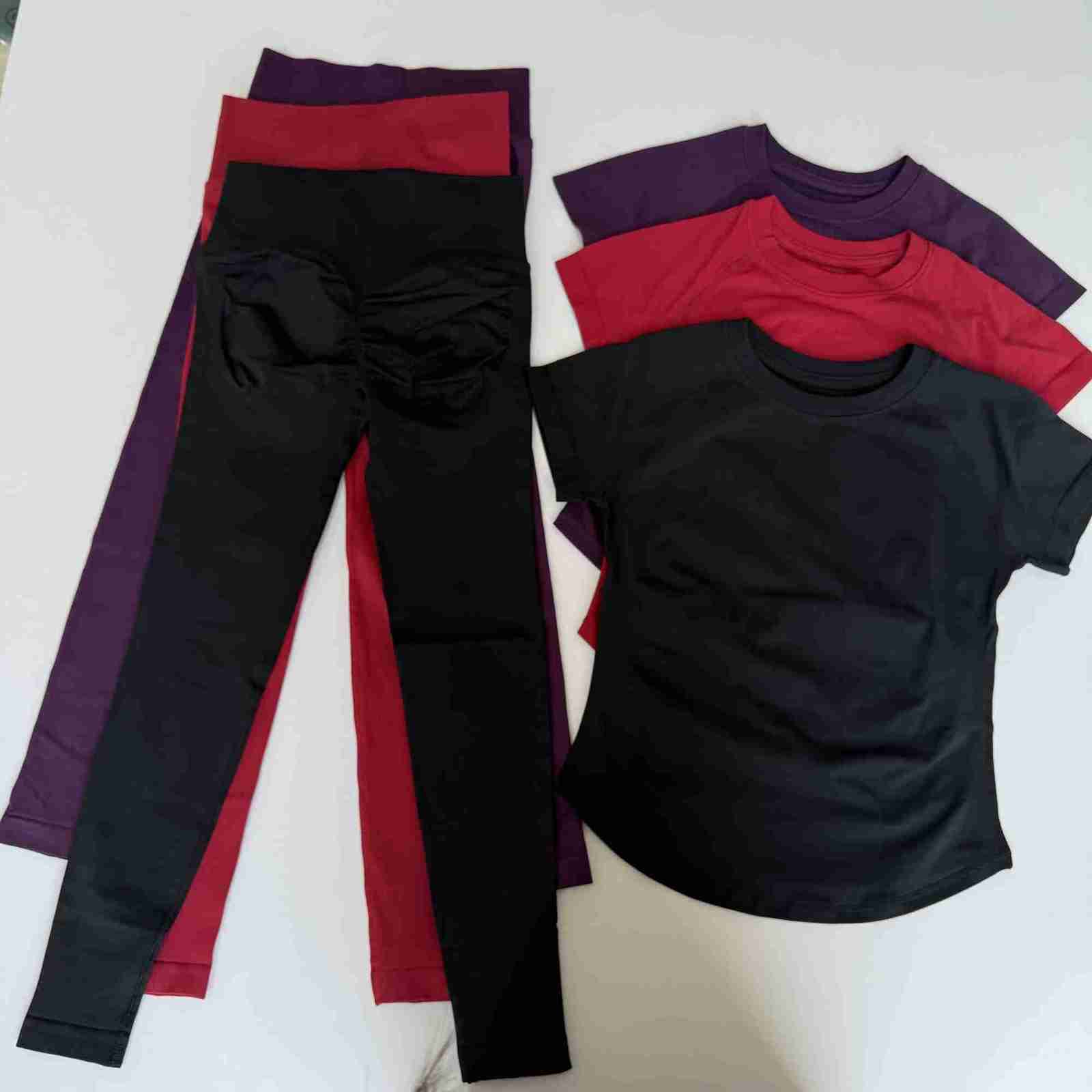 Sets 2 Pcs Sports Gym Short Sleeve Seamless Yoga Clothing Fitness Set Women Workout Running Sports Pants Leggings Suit M260626 - view 1
