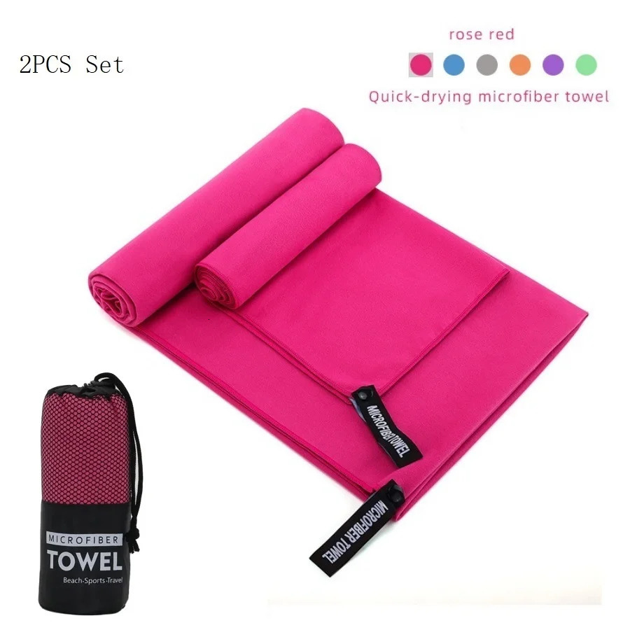 2PC Set Solid Microfiber Gym Towel Perfect Travel Sports Camping Beach Towels Fast Drying Super Absorbent Swimming Bath Towel 260622