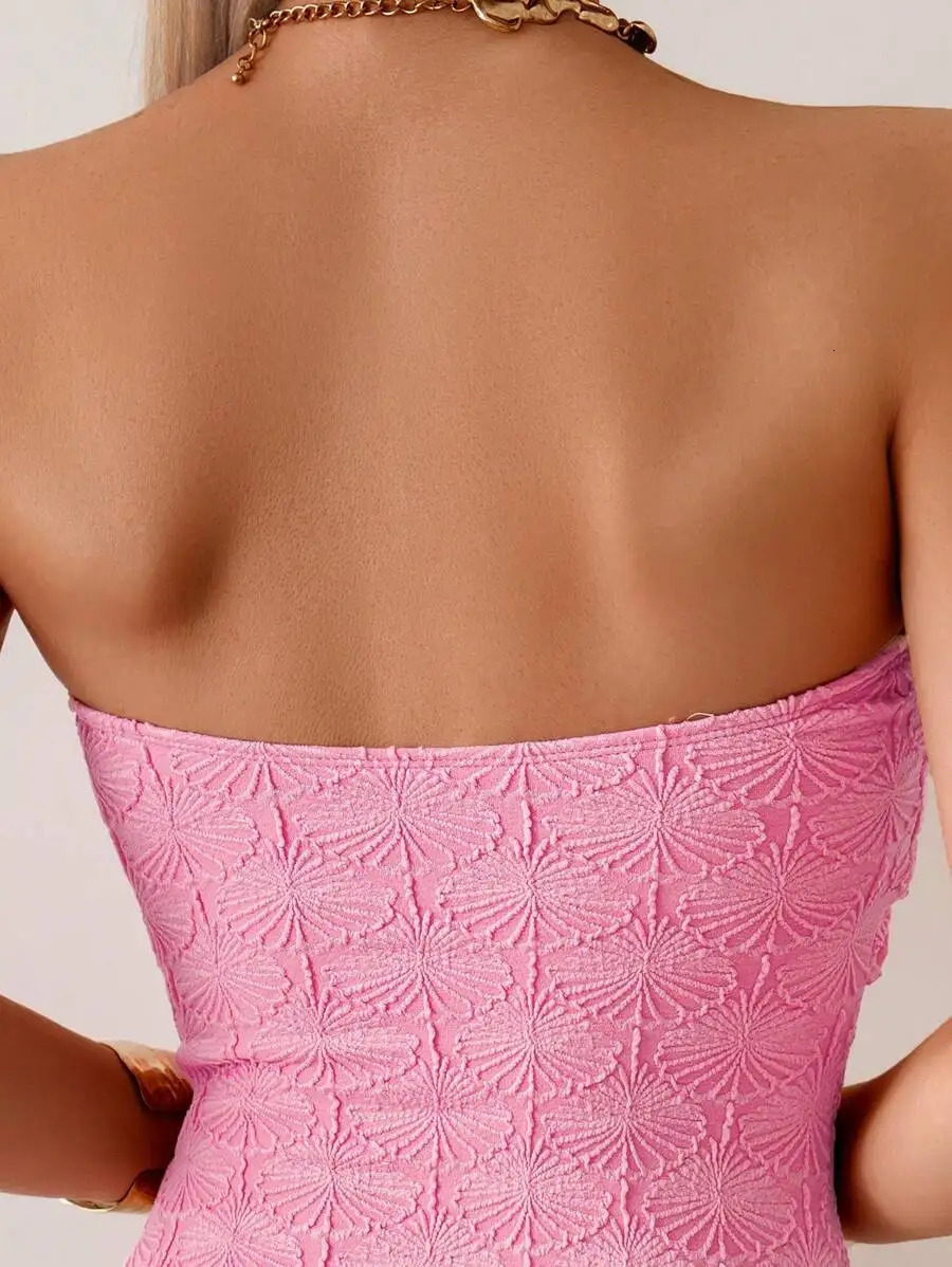 Swim Vcay Women Summer Vacation Pink Shell Jacquard Fabric Starfish Decor Bandeau One-Piece Swimsuit Beach Outfit 260622 - view 6