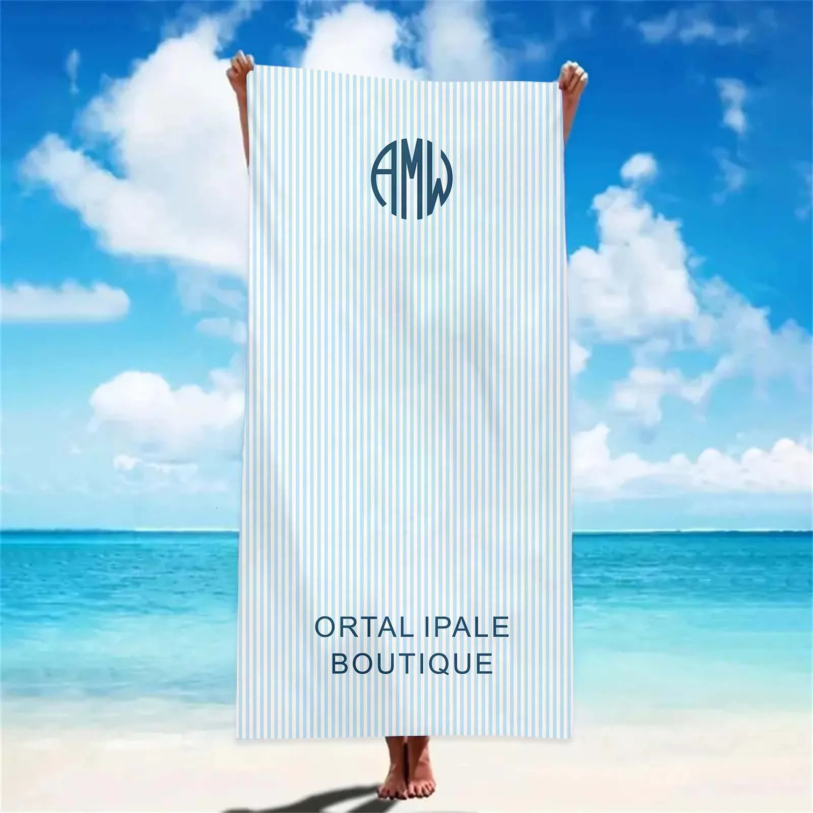 Personalized Towel Monogram Beach Towel Girls Trip Custom Beach Towel Striped Towel with Name Custom Text Towel Preppy Beach 260622 - view 3