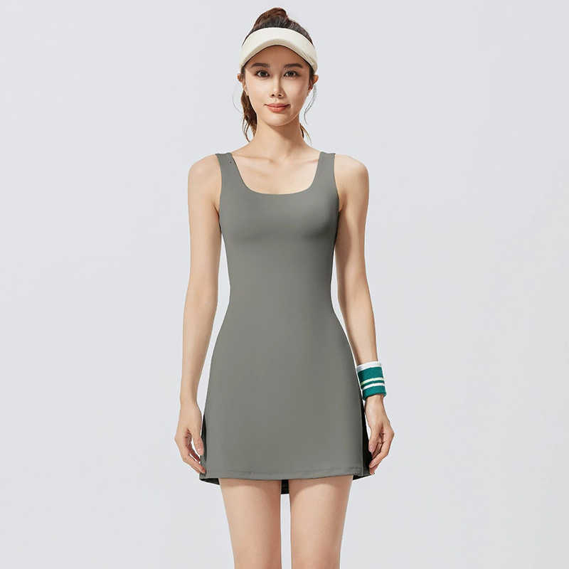 One-Piece New 2026 Sports Womens Dress with Built-in Bra Pad Slim Fit Squat Proof Skin-Friendly Breathable RacerYoga Sets M260626