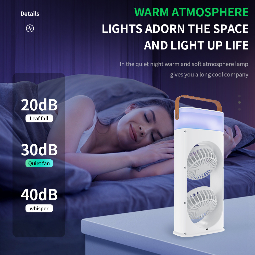 Dual Head Mist Humidify Desk Fan 3 Speed Ambient Light Circulation Cooling Fan