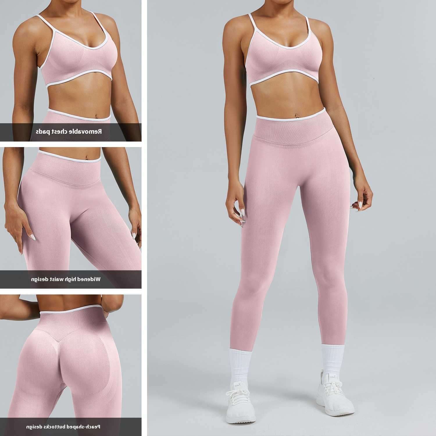 Set Womens Color Block Yoga Sports Bra High Waisted Shorts Butt Lifting Tummy Control Workout Gym Fitness Running Activewear M260626 - view 1