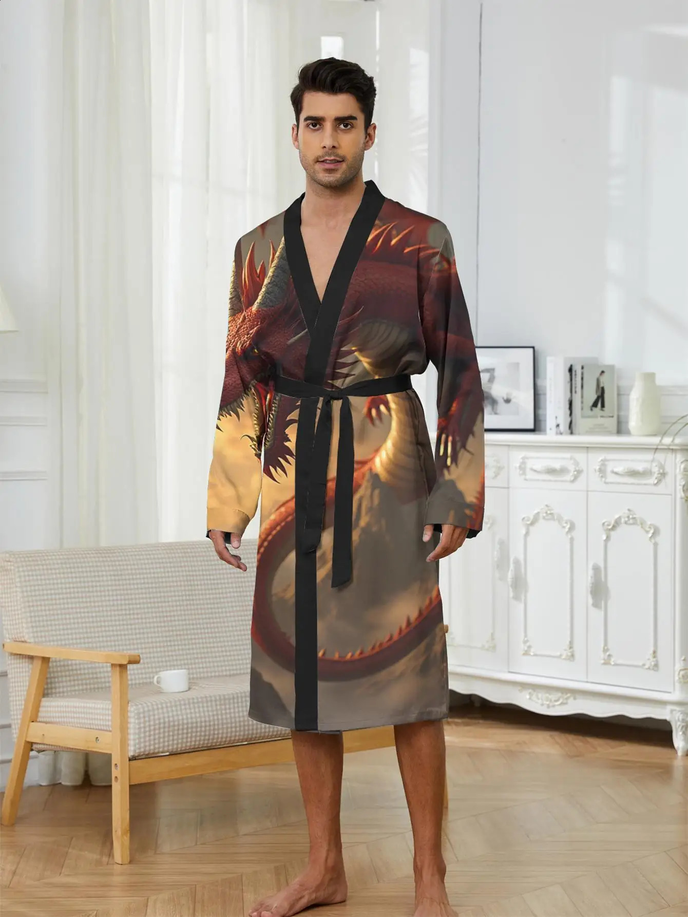 1pc Mens Robes 2026 SpringSummer Polyester Graphic Sleepwear 3D Printed Funny Pajamas Nightie for Men Bathrobe 260625 - view 5