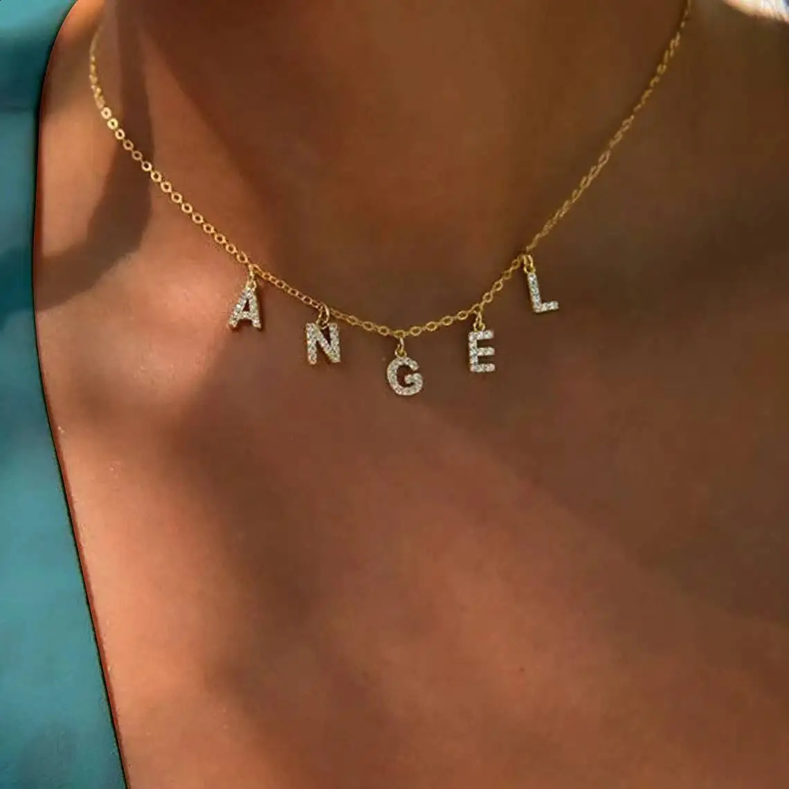 Personalized Initial Name Necklace Stainless Steel Women Alpahbet Letter Pendant Collar Statement Charms Gift y260615