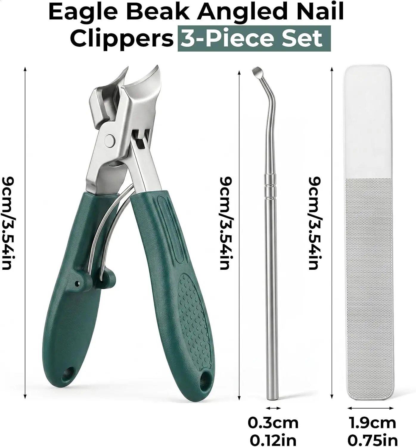 Nail Clippers with Catcher 3Pcs Wide Jaw Opening Splash Clipper Long Handle Aagled Beak Beveled Stainless Steel Angled Edge Nails 260615 - view 3