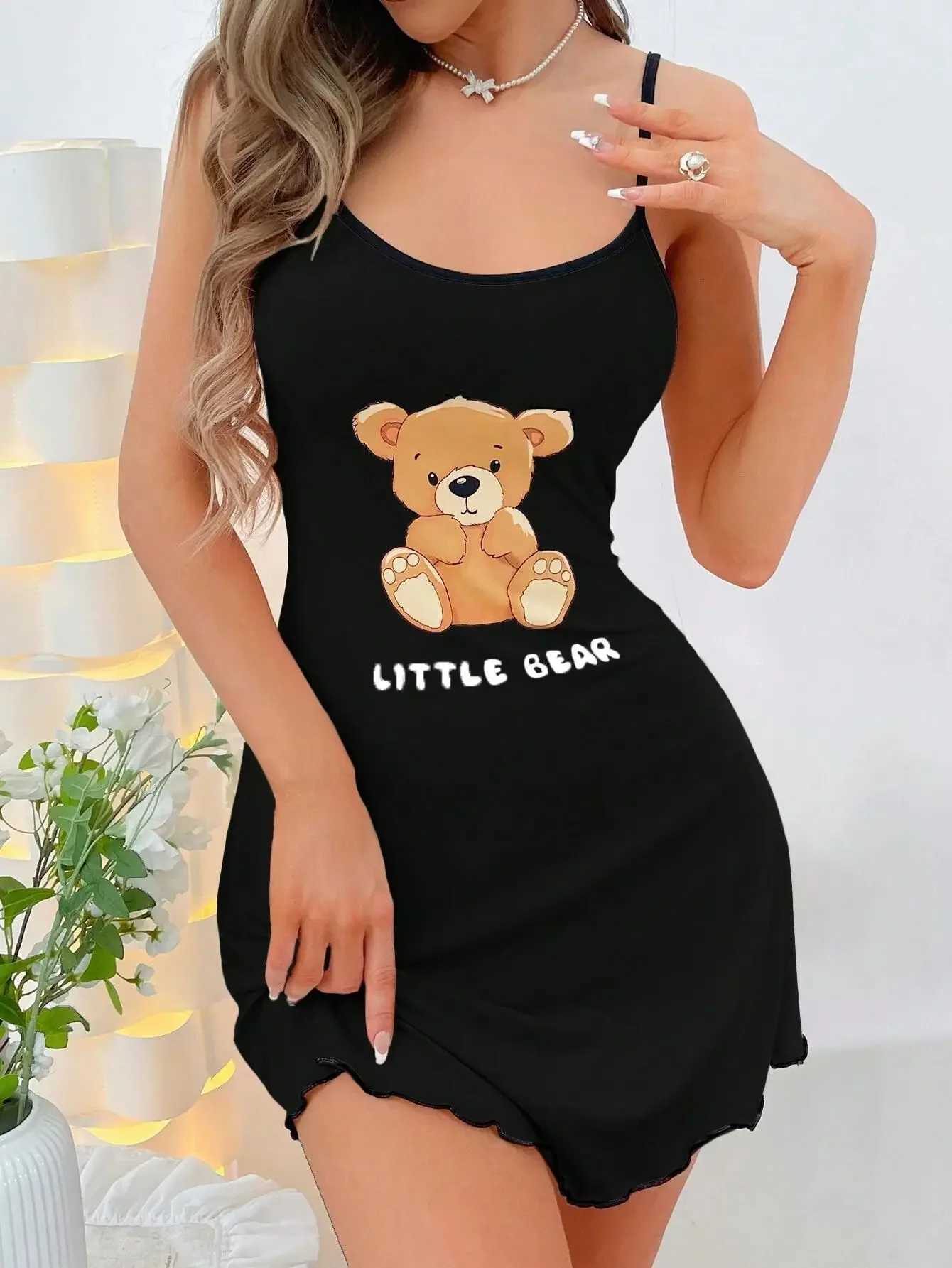 Dress Mini Summer Women Suspenders Sleepwear Comfortable Home Leisure Sexy Nightgowns Littler Bear Printed Nightdress M260625 - view 5