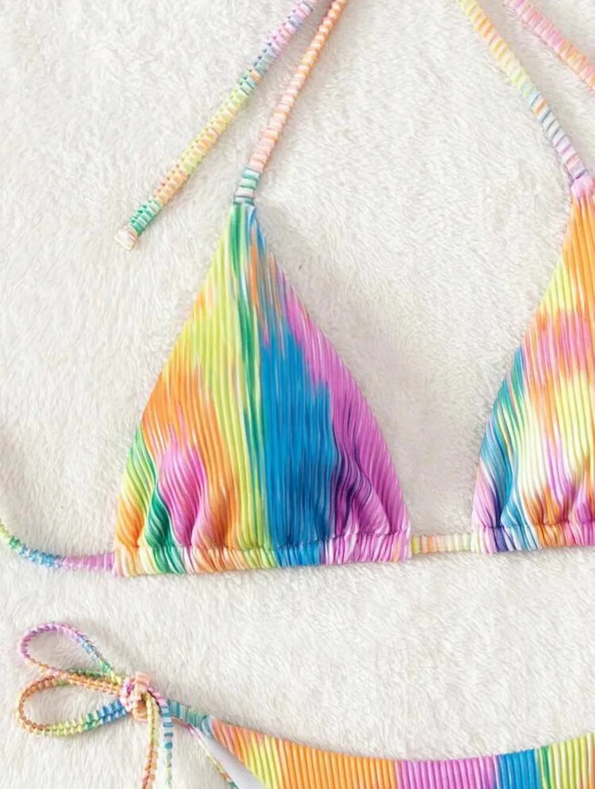 Women rainbow print micro bikini sets two pieces tie halter thong swimsuit Swimwear bathing suit beach outfits biquini 260622 - view 5