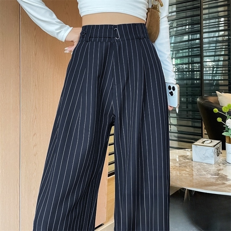 Autumn Vintage Striped Loose Womens Wide Leg Pant Button Spring High Waist Female Straight Office Full Length Trousers 260624 - view 4
