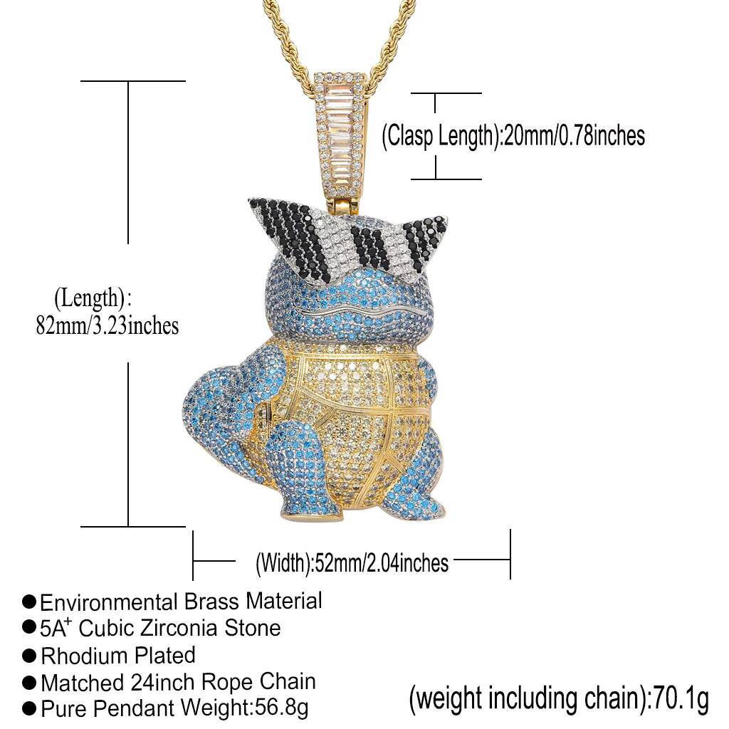 BES Hip Hop Jewelry Brass Inlaid Vvs Moissanite Gold-Plated Cartoon Turtle Pendant Necklace - view 7
