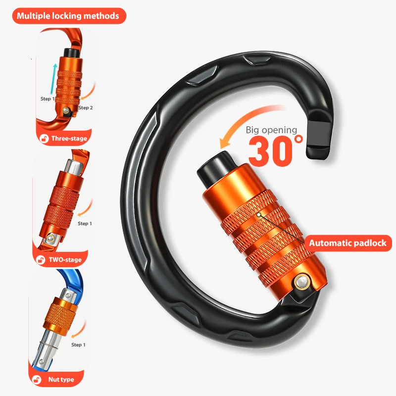 CLIWIZ Semi-circular Triple Auto Lock Carabiners Outdoor Mountaineering Climbing Caving Load Bearing Master Lock CE/UIAA 260622 - view 6
