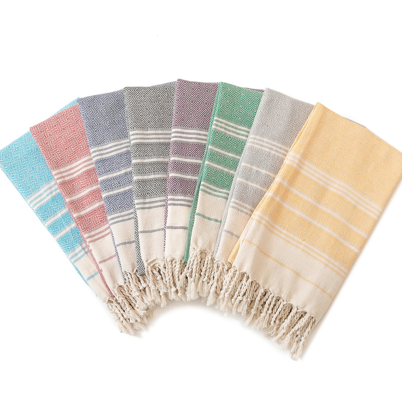 Cotton Turkish beach towel 100180CM diamond grid sports and fitness tassel bath towel kitchen towel soft absorbent quick dr 260622 - view 5