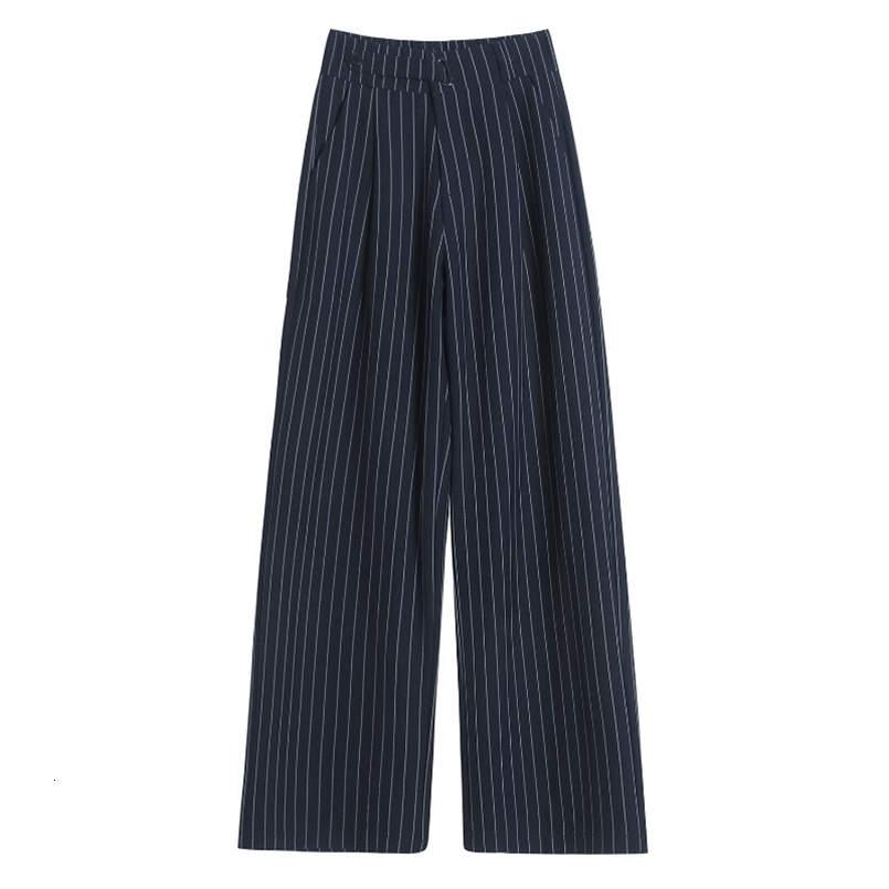 Autumn Vintage Striped Loose Womens Wide Leg Pant Button Spring High Waist Female Straight Office Full Length Trousers 260624 - view 7