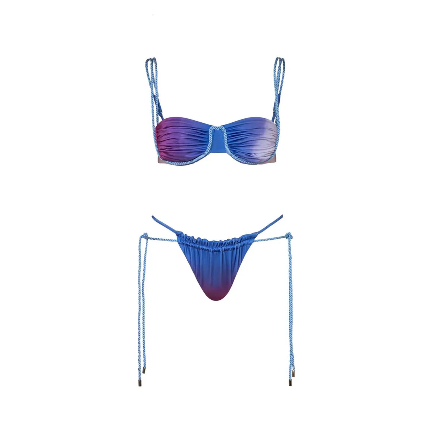Gradient 3 Pieces Bikini Sexy Women Swimsuit Swimwear Female Long Dress Cover Up Bikini Set Beachwear Bathing Suit 260622 - view 7