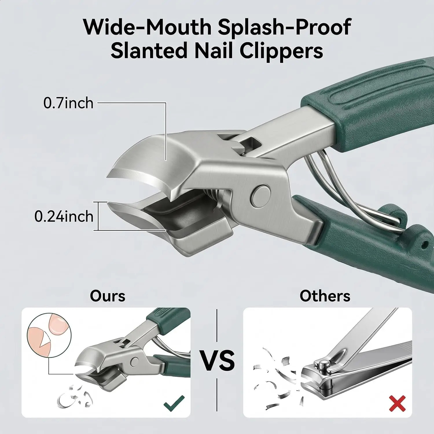 Nail Clippers with Catcher 3Pcs Wide Jaw Opening Splash Clipper Long Handle Aagled Beak Beveled Stainless Steel Angled Edge Nails 260615 - view 7