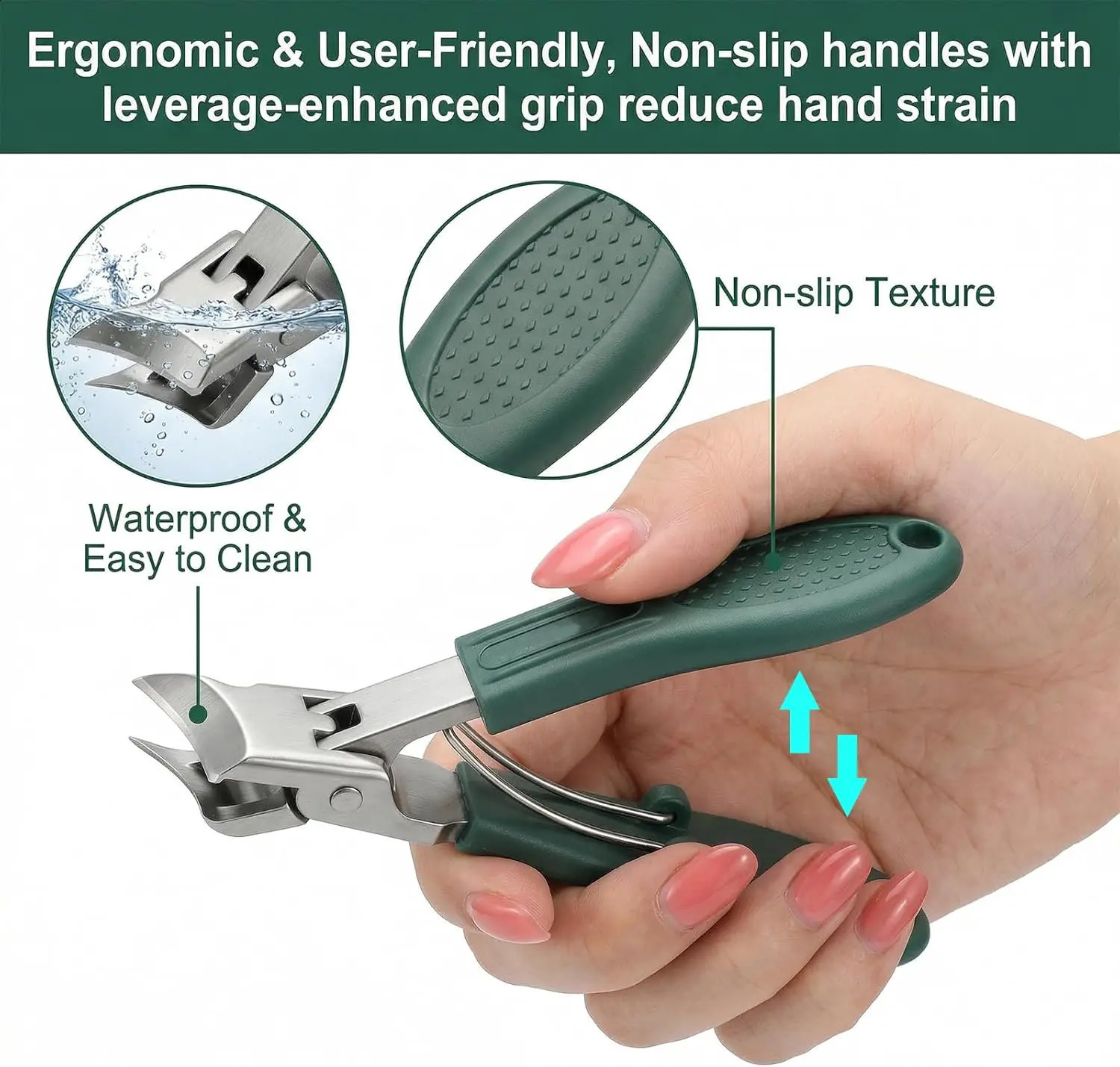 Nail Clippers with Catcher 3Pcs Wide Jaw Opening Splash Clipper Long Handle Aagled Beak Beveled Stainless Steel Angled Edge Nails 260615 - view 4