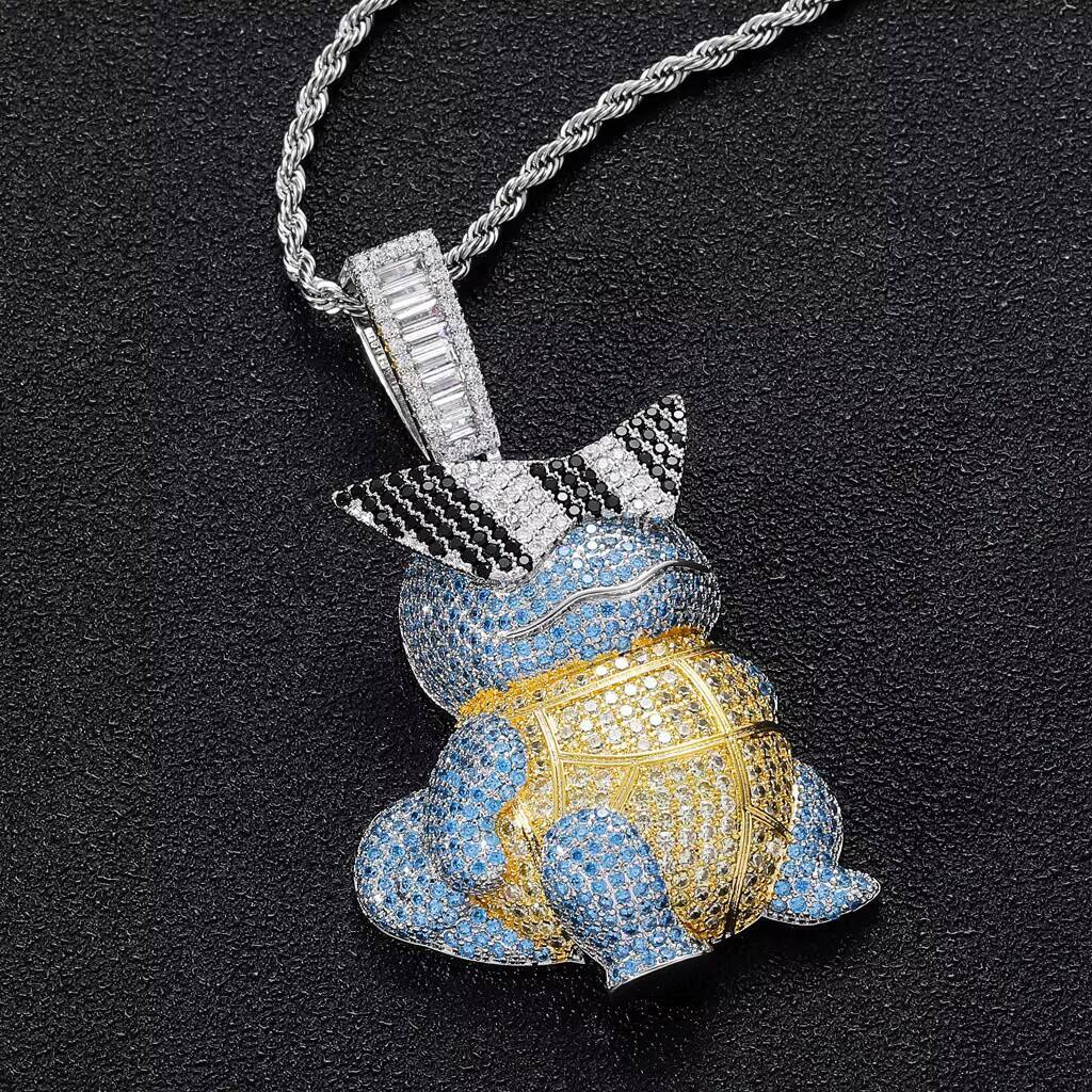 BES Hip Hop Jewelry Brass Inlaid Vvs Moissanite Gold-Plated Cartoon Turtle Pendant Necklace - view 4