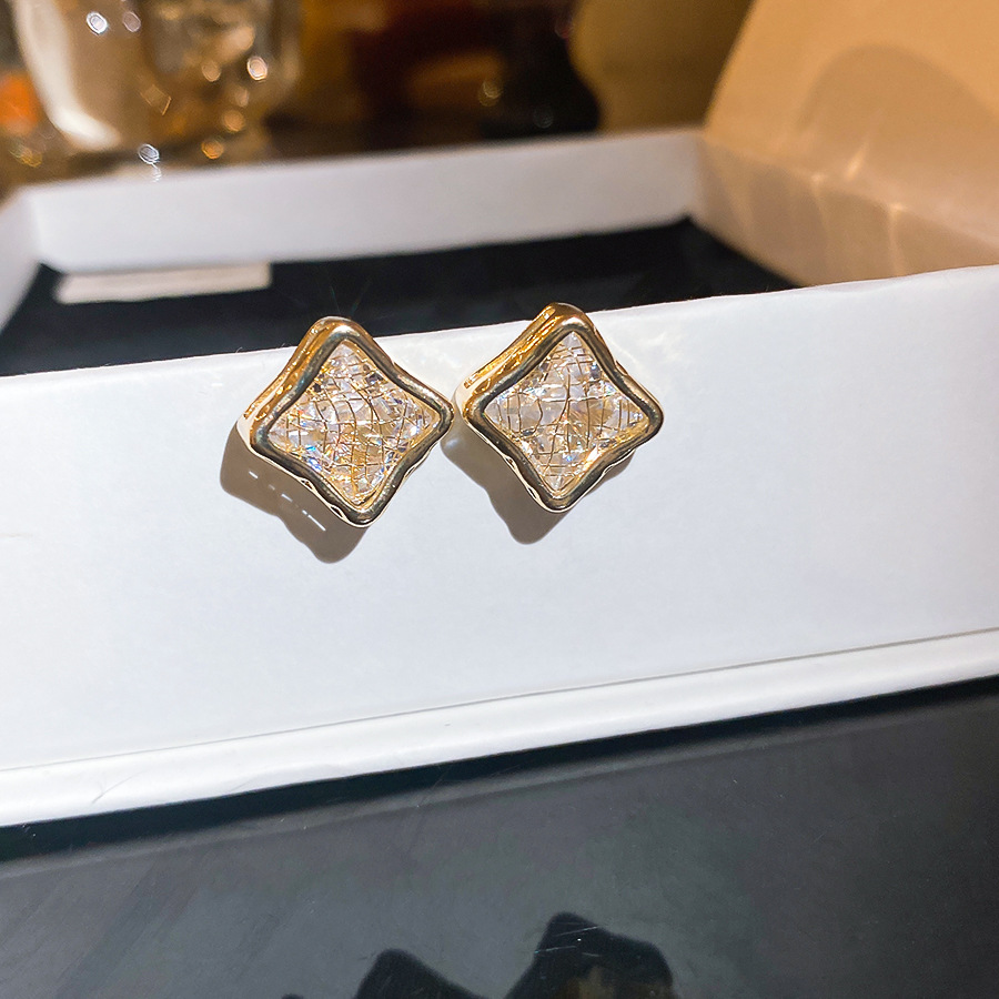 Light luxury high-end feel gold Zircon square mesh stud for women, niche design, fashionable and versatile, exquisite earrings - view 9